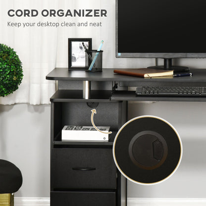 Study Desk Writing Table for Home Office, Student Workstation with Drawers, Sliding Shelf and Storage, Black