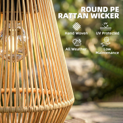 Hanging Solar Lanterns, 2 Pack Rattan Solar Lights with Handle for Patio, Pathway, Terrace, Auto On/Off, Brown