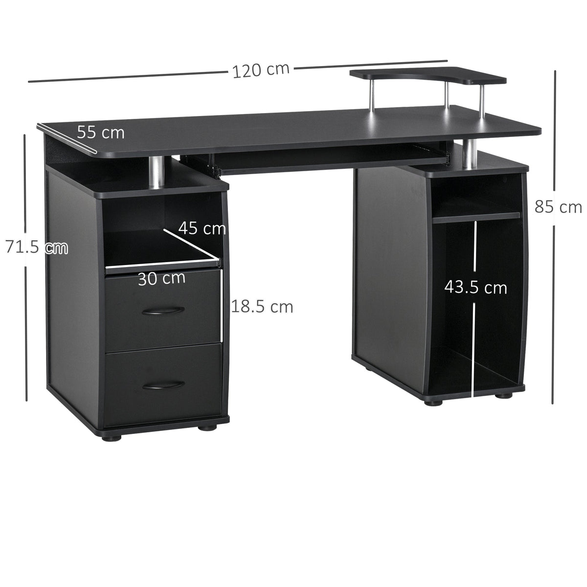 Study Desk Writing Table for Home Office, Student Workstation with Drawers, Sliding Shelf and Storage, Black