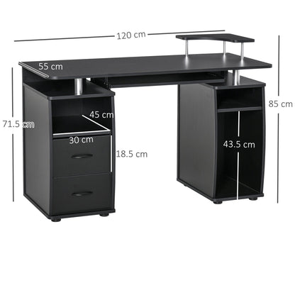 Study Desk Writing Table for Home Office, Student Workstation with Drawers, Sliding Shelf and Storage, Black