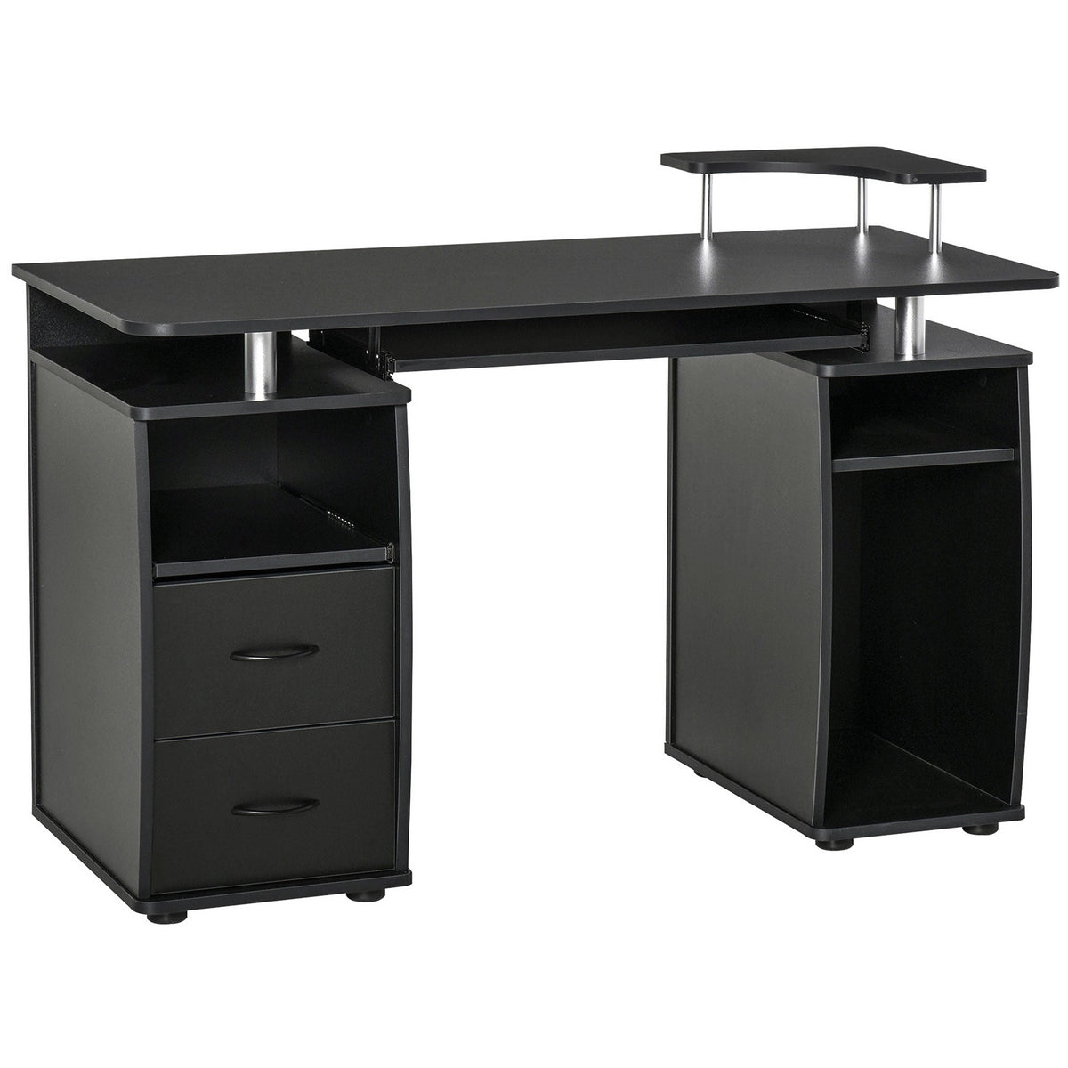 Study Desk Writing Table for Home Office, Student Workstation with Drawers, Sliding Shelf and Storage, Black