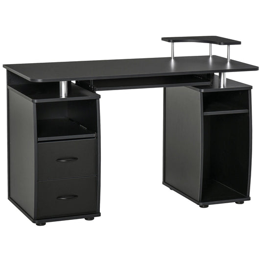 Study Desk Writing Table for Home Office, Student Workstation with Drawers, Sliding Shelf and Storage, Black