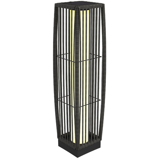 Solar Rattan Floor Lamp, Outdoor Garden Lantern with Auto On/Off LED Lights, IP44 for Patio, Terrace, Dark Grey