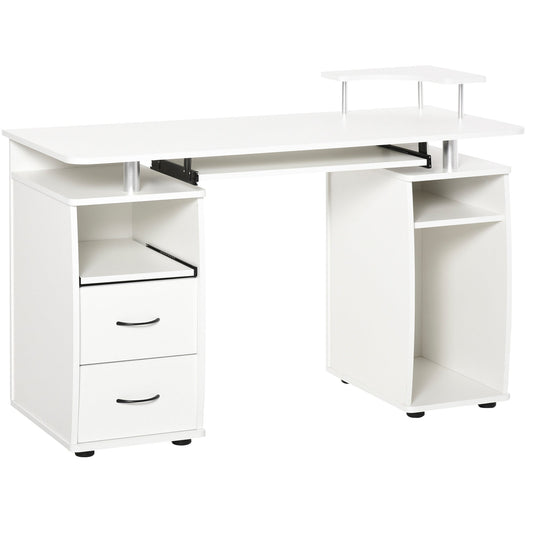 Home Study Desk Writing Table with Drawers, Writing Desk Study Table with Side Storage and Sliding Shelf, White